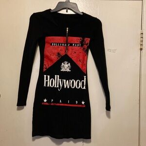 Long Sleeve Red & Black knit dresss Hollywood Paid Hollywood Maid  front zip